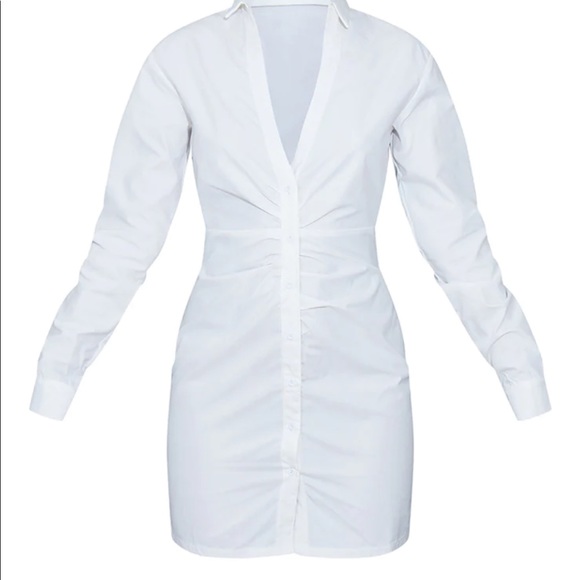 BRAND NEW WHITE SHIRT RUCHED DRESS - Picture 9 of 10